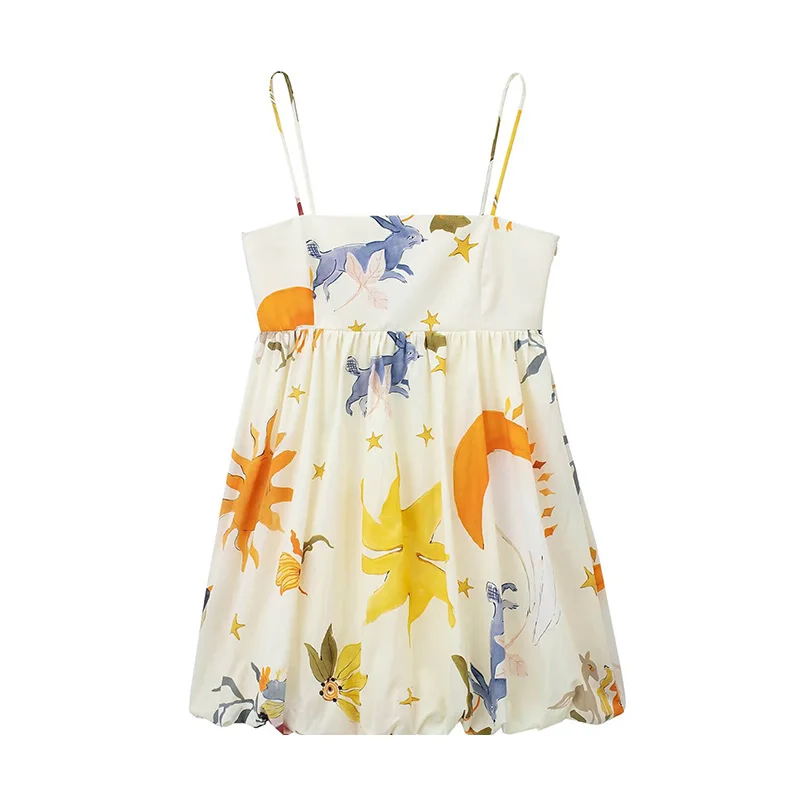 

Print Slip Mini Dress Women Sleeveless Summer Dress Woman 2025 Ruched Sundress Vestidos Backless Short Dresses for Women