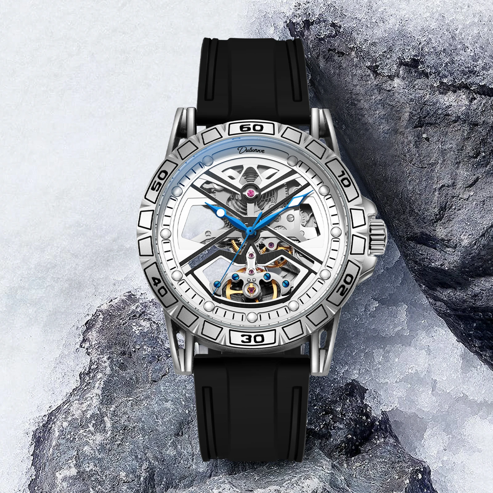 

Dulunwe Men's Mechanical Watch Automatic Watch 46MM Precision Hollow Dial Fashion Business 30M Waterproof Luminous Wrist Watch