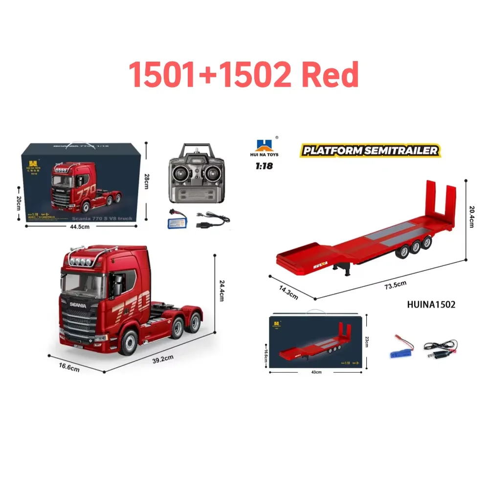 Huina 1/18 19ch rc caminhão 1501 770s scania liga trator 2.4g caminhão de reboque de engenharia de controle remoto com brinquedos leves e sonoros