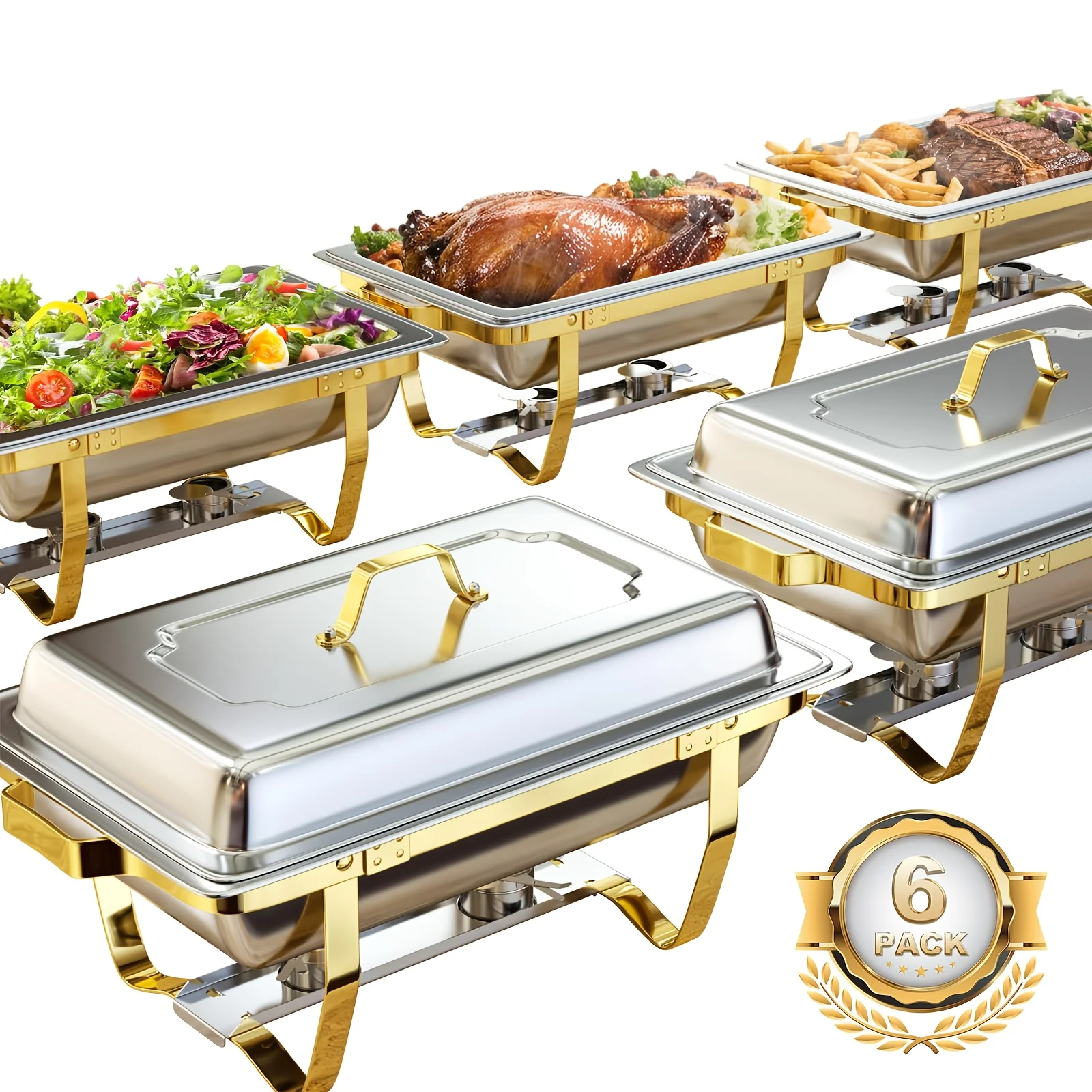 

Chafing Dishes for Buffet, 9QT [Elegant Golden And Silvery Colors] Stainless Steel Chafing Dish Buffet Set [Sturdy And High Grad