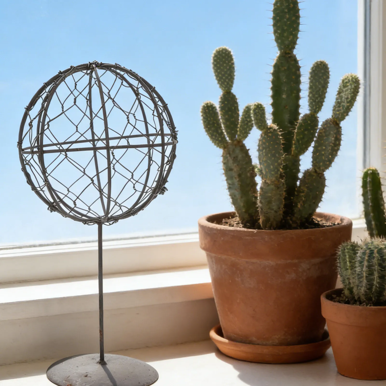 Iron Succulent Plant Holder Round Wire Wreath Frame with Stand Ball Shape Trellis for Hanging Or Flat Surface Display Garden