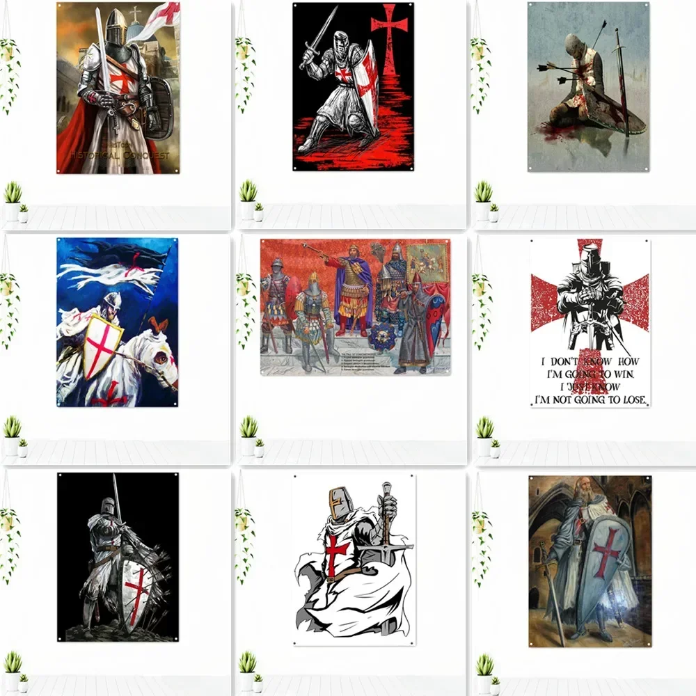 Vintage Crusaders Armor Warrior Art Posters Wall Hanging Flag Knights Templar Banners Wall Chart Tapestry Home Decor Painting