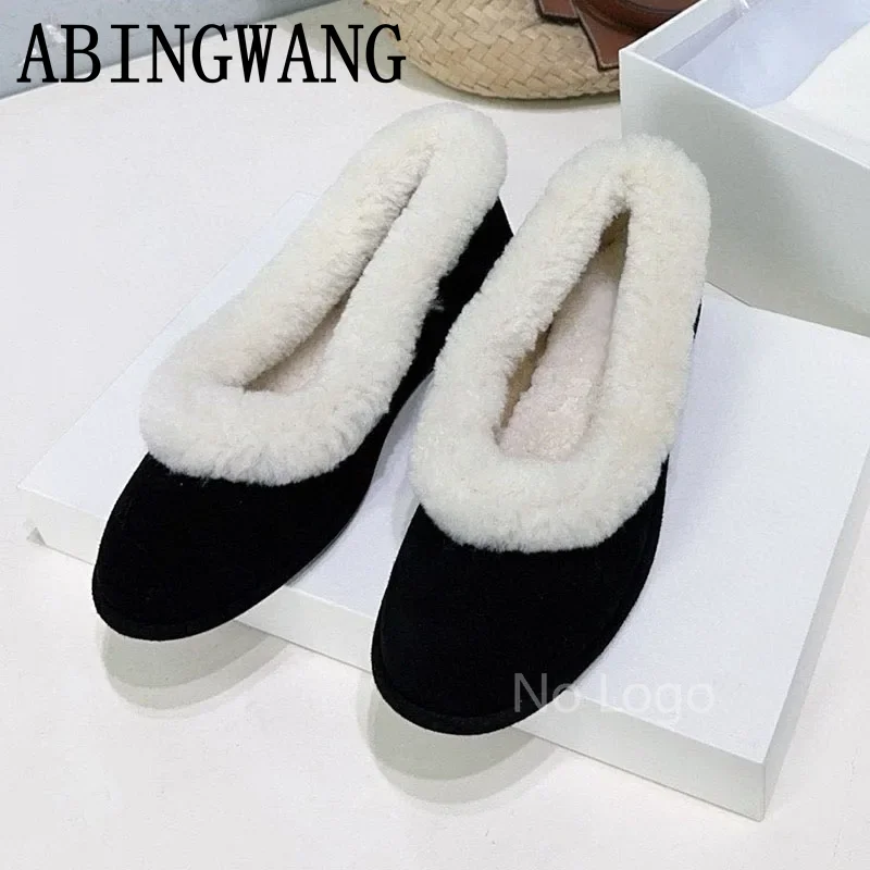 Suede Inside Fur Flats Loafers for Women Slip On Casual Ladies Plush Shoes Winter Lazy Shoes Women Casual Warm Shoes