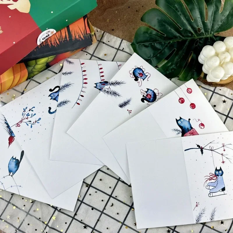 6 Sheets Per Set Wordless Creative Theme Card Set Fun Kitten Universal Folding Handwritten Blessing Greetings Card 10x15cm