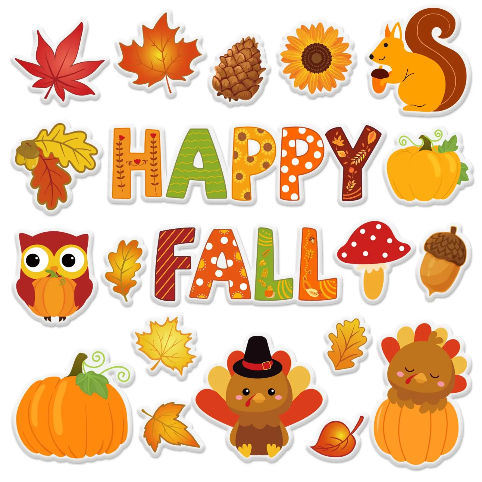 

20Pcs Happy Fall Thick Gel Clings Harvest Pumpkins Pine Cones Maple Leaves Window Gel Decals for Autumn Thanksgiving School Clas