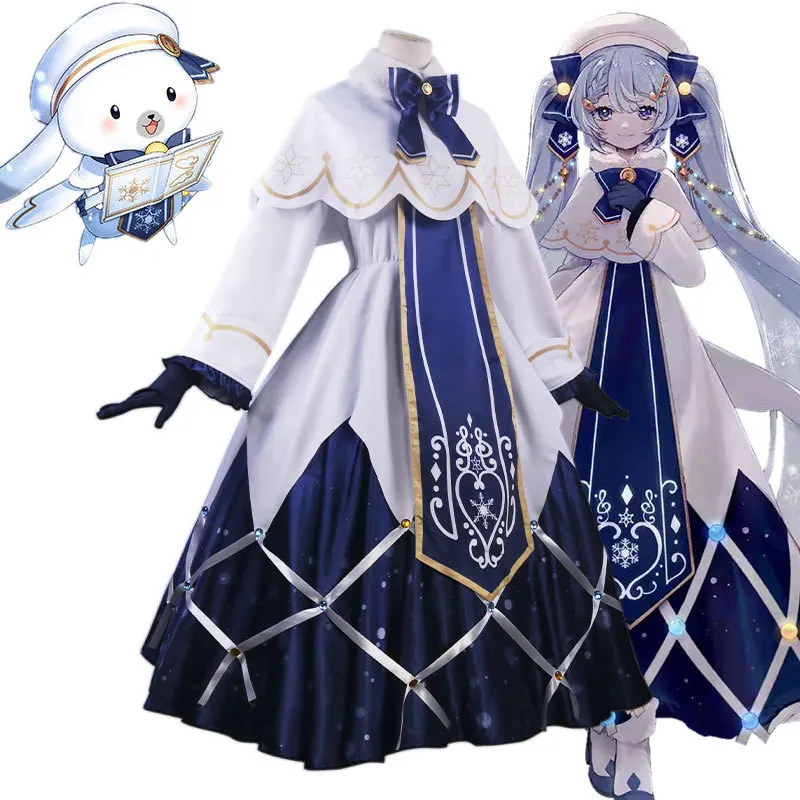 Anime Mikus Cosplay Kostuum Sneeuw Mikus Meisje Kawai Lolita Jurk Halloween Kerstfeest Outfits Volledige Sets Vrouwen Mannen Meisjes