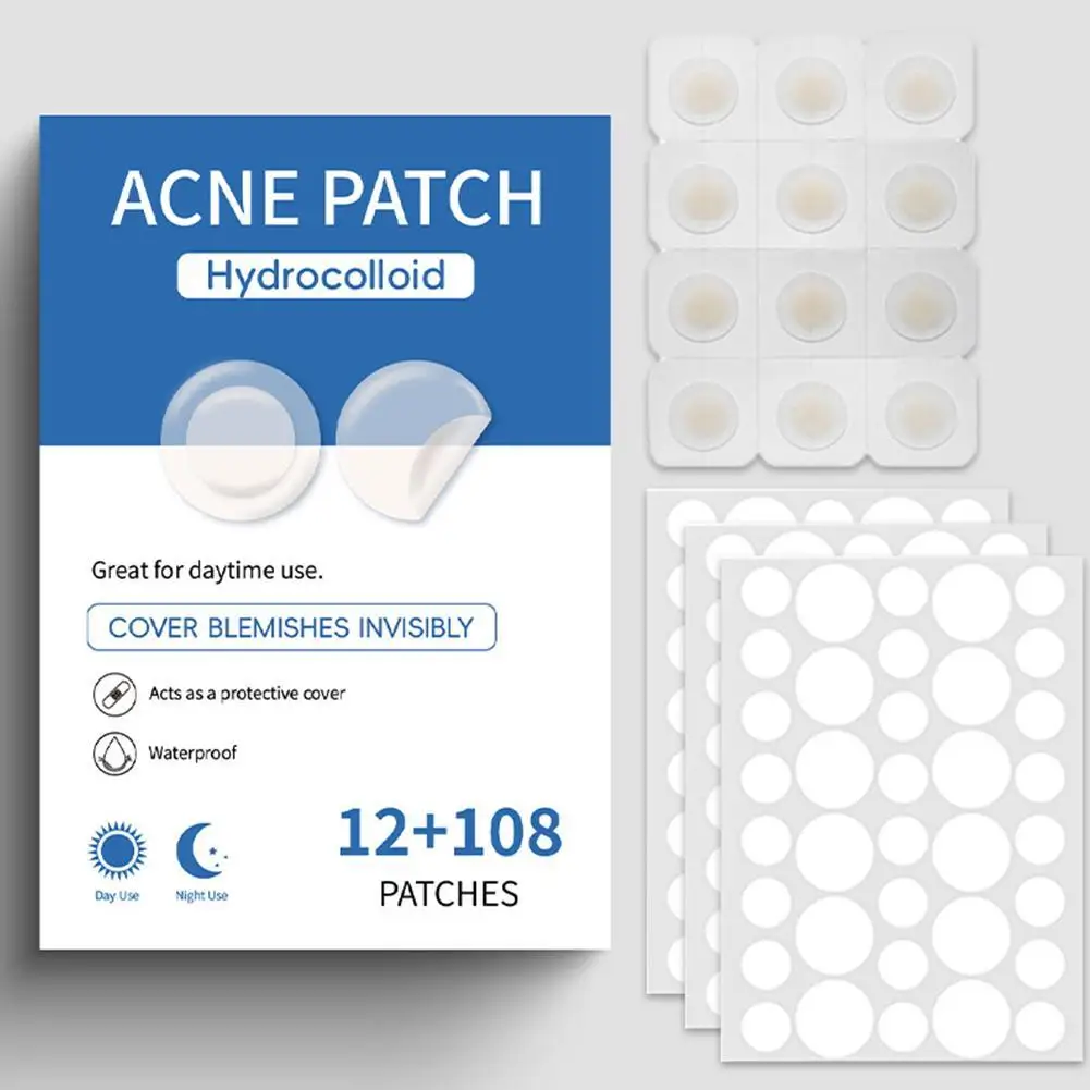 12pcs Hydrocolloid+108pcs PE Acne Patch For Inflamed Acne Improve Skin Care Invisible Pimples Stickers Blemish Spot Remover