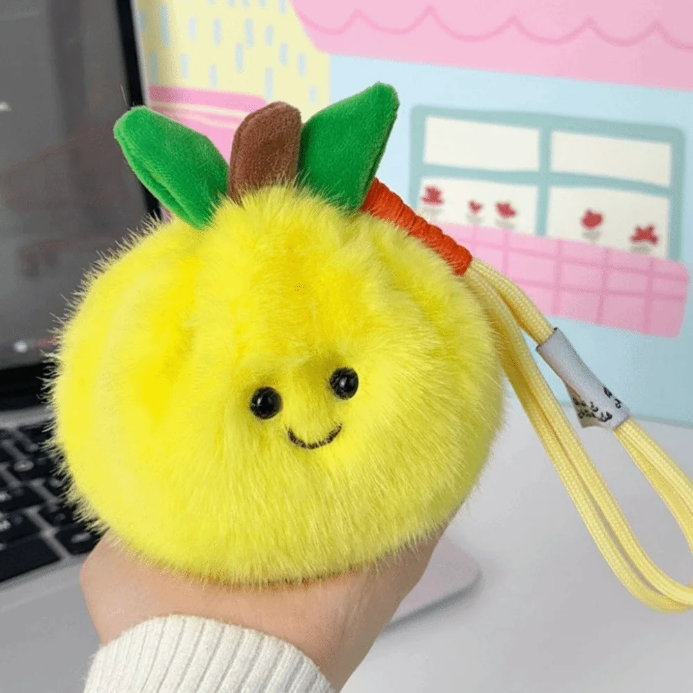 Peelable Design Fruit Plush Toy Soft Filled Kawaii Style Orange Plush Keychain Stress Relief Fidget Pendant Style