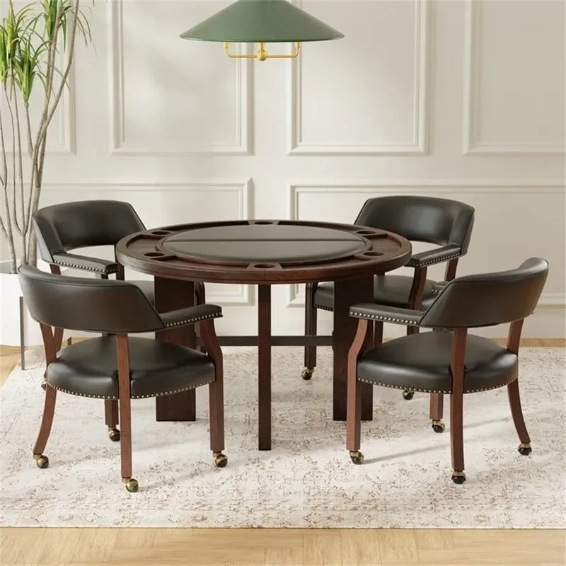 2-in-1 Game & Dining Table 48-Inch Round Table with Flip-Top Faux Leather Game Surface Multi-Purpose Home Table 30 Hx48 Wx48