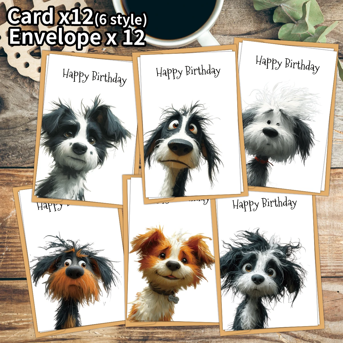 12 Stück Geburtstagsgrußkarten mit Hundemuster und Umschlägen für Freunde, alles Gute zum Geburtstag, Wünsche und besondere Anlässe, Dankeskarte