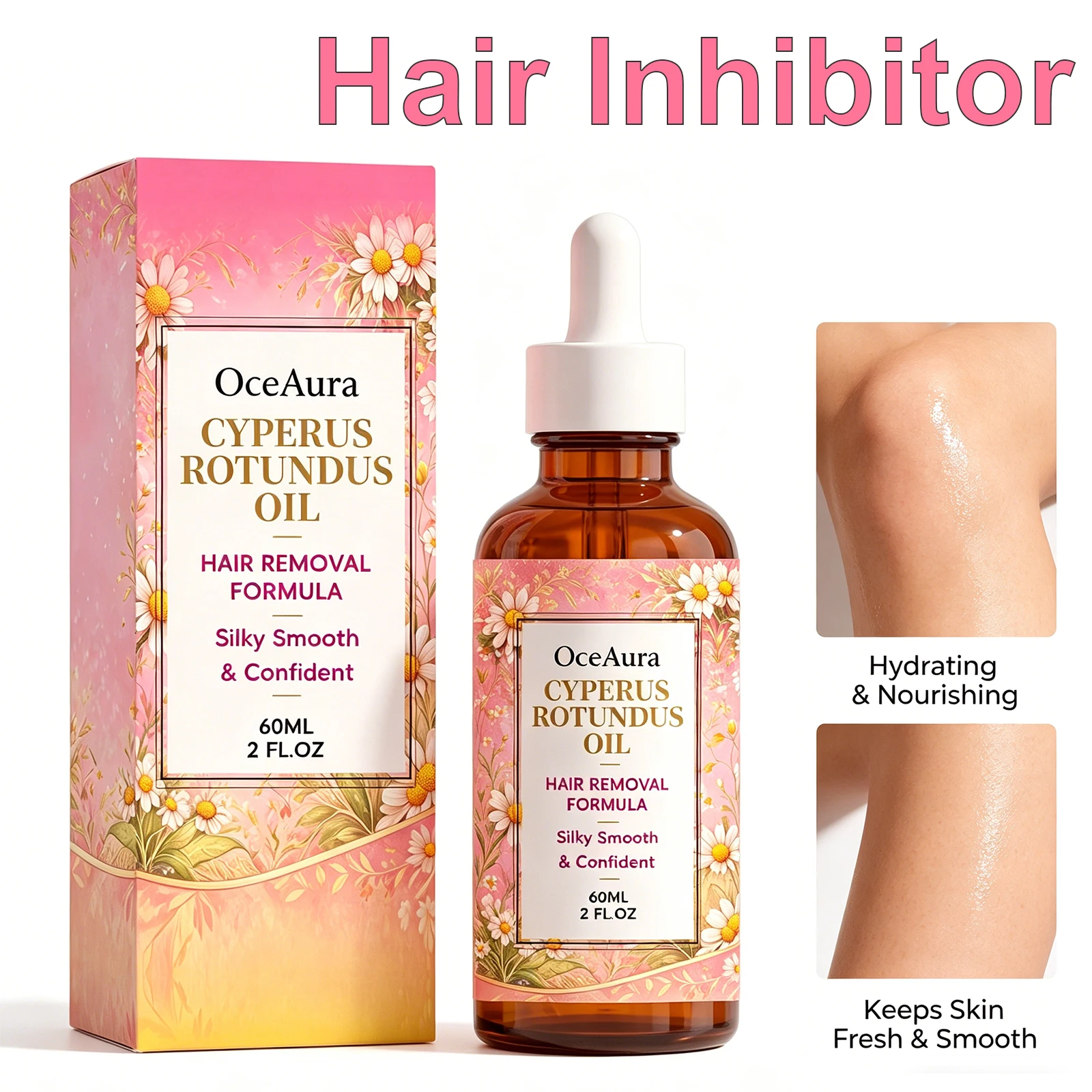 OceAura Cyperus Rotundus Oil Hair Removal Minimizing Oil After Shave Smoothing Hydrating Body Care Armpit Leg Arm 60ml