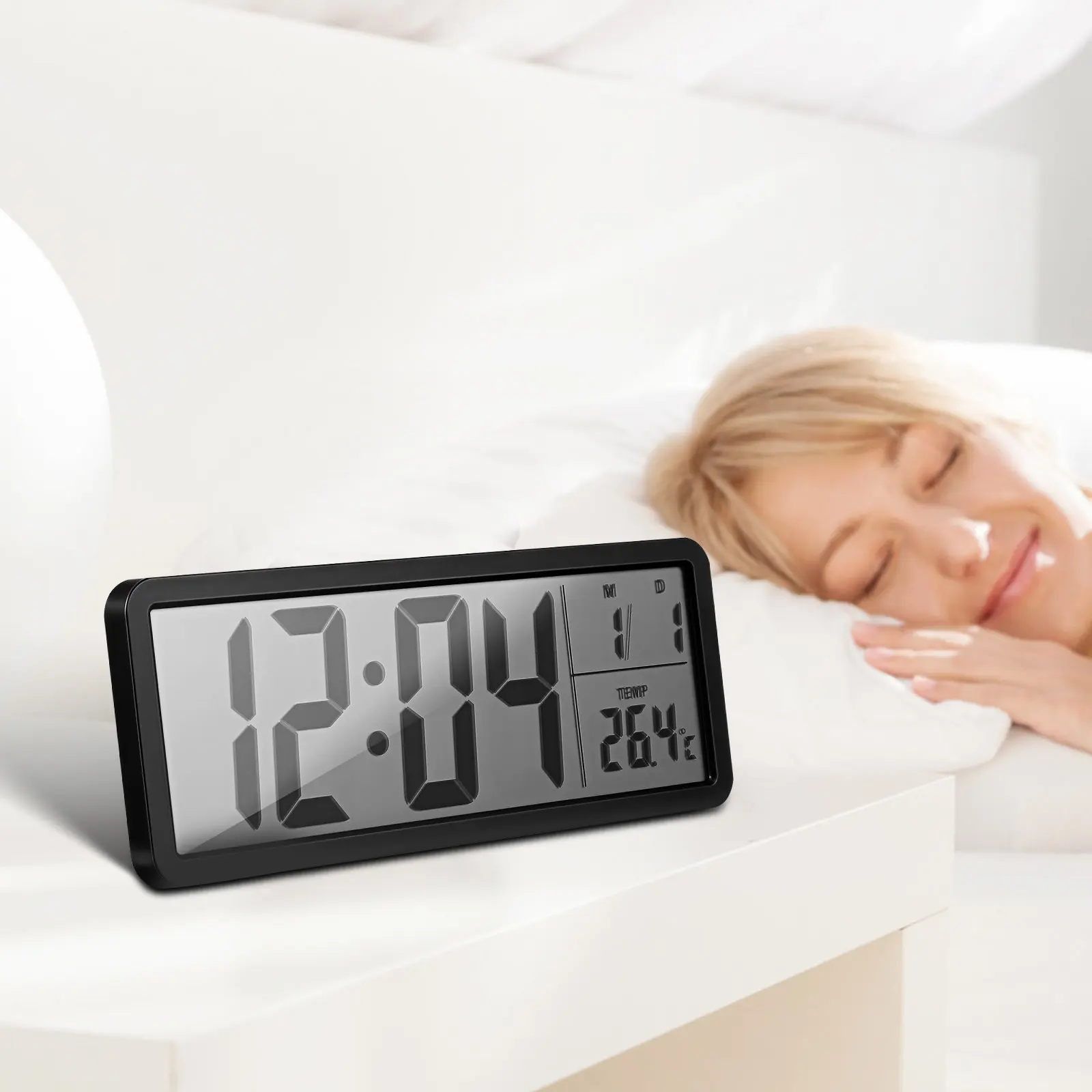 Wall Mounted Digital Clock Large LED Screen Real Time Date Temperature Humidity Display Modern Battery Operated Clock for Living