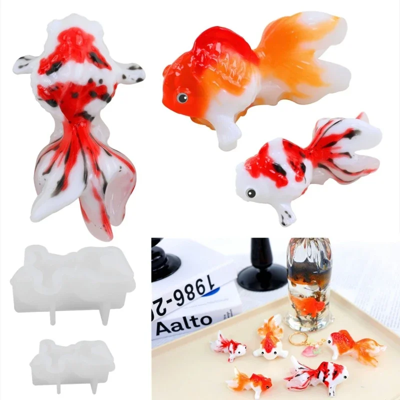 2Pcs Silicone Keychain Pendant Mold 3D Goldfish Silicone Keychain Mold Jewelry Pendant Resin Epoxy Mold Casting DIY