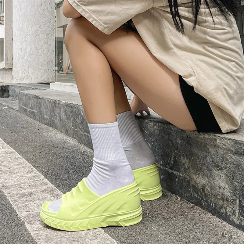 Women Fashion Summer 8cm Chunky Sole Wedges Heels Flip Flops Casual Shoes Waterproof Taiwan Slippers Sexy Lady Sandals 2024