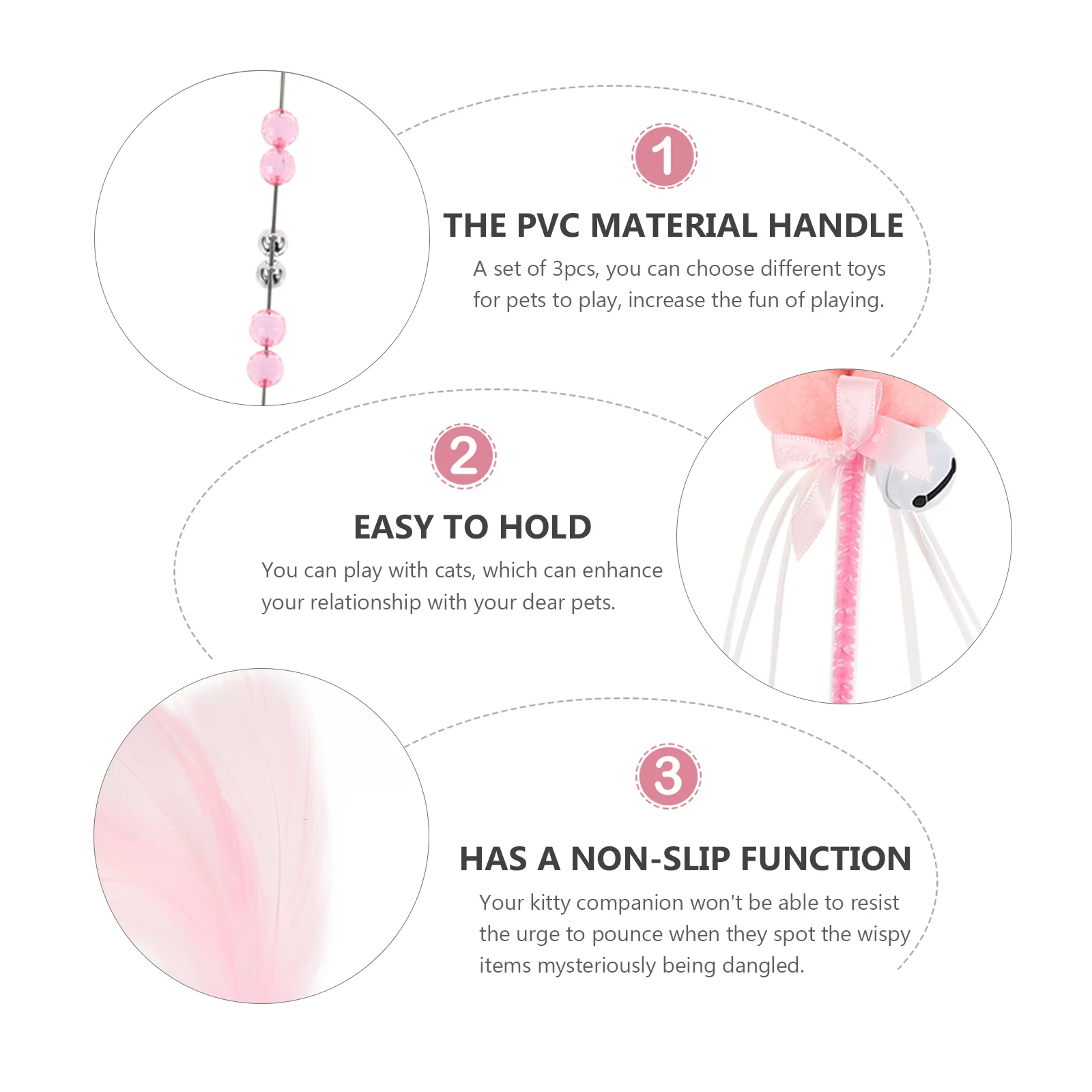 

3Pcs Cat Stick Interactive Teaser Pet Plaything Kitten Exerciser Nonslip PVC Handle Attract Attention Cat