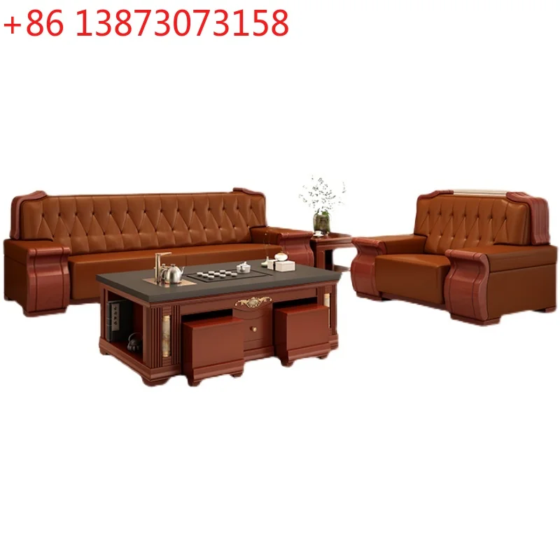 

Офисный диван, китайская элитная мебель, босс, деловой прием, переговоры, гостиная, кожаный журнальный столик для трех человек, комбинированный