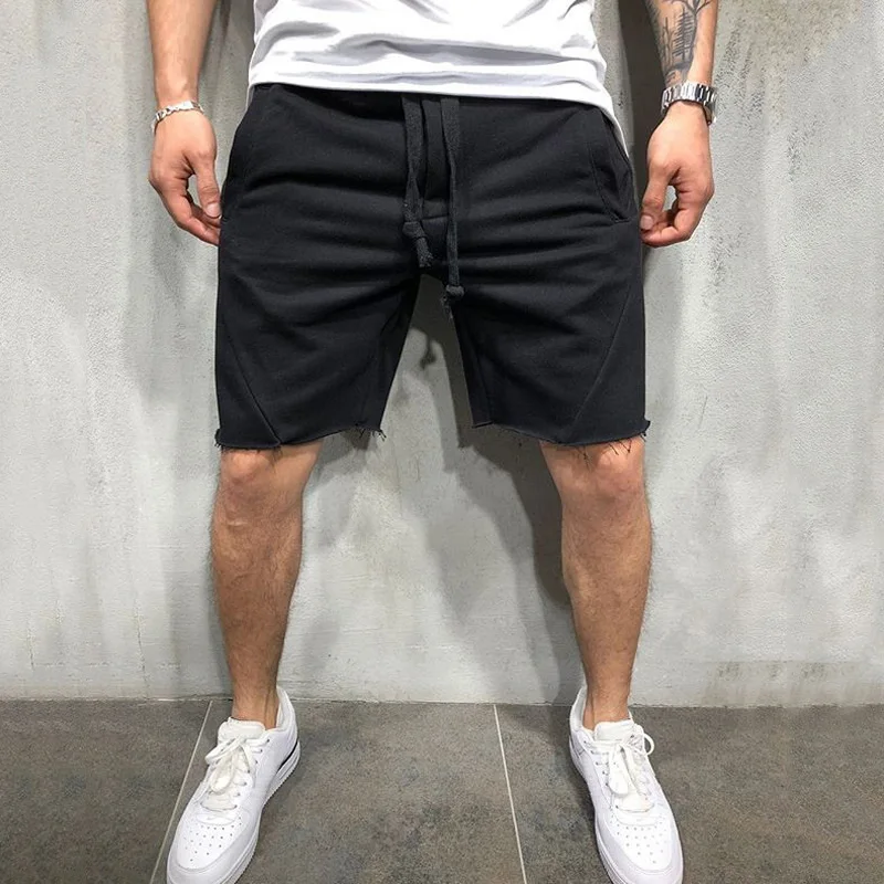 Mens Home Gym Crossfit Shorts Wild Style Solid Color Ripped Athletic Short Pants Jogger Workout Shorts 10 Color