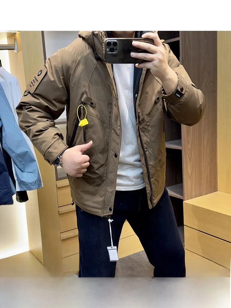 

Detachable Magic Tape Retro Workwear Sle ex Loose Fit Hooded Du down Jaet Youthful ular Regular Length Outerwear