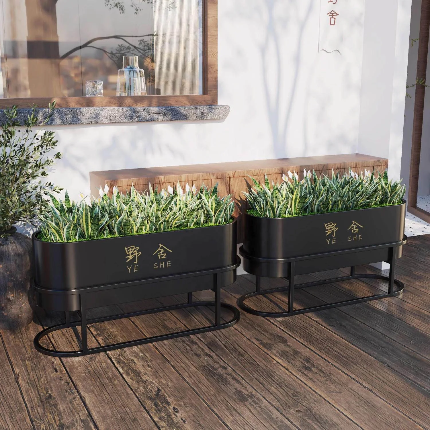 &Outdoor Wrought-Iron Flower Beds Partition Planters Commercial Street Railings Customizable Outdoor Furniture Dining Store