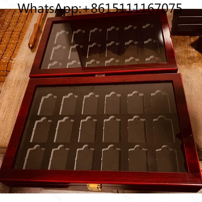18 Compartment Wooden Lighter Display Storage Box, Du stproof Collector Case Fit for Zi ppo Lighter Collection