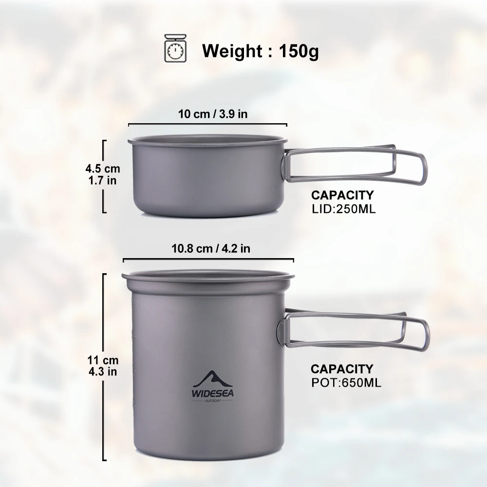 Widesea Titanium Pot Camping Cookware Set Tableware Outdoor Ultralight Cooking Supplies Portable Bowl Pan Hiking Travel Picnic