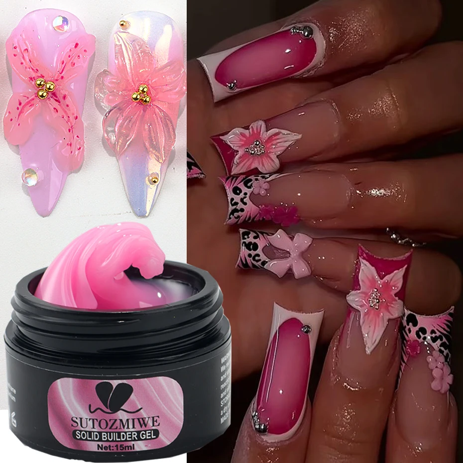 Pink Solid Builder Gel For Nails Hard Gel Extension Builder Nail Gel,Non-Sticky 3D Sculpture Shaping Carving Flower Nail Polish