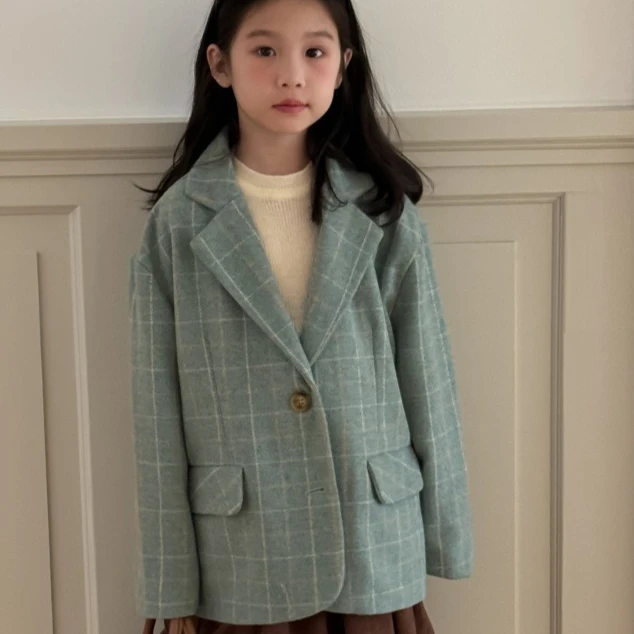 

Girls Coat 2025 Autumn New Childre's Clothing Korean Style Girls Baby Plaids Woolen Suit Jacket Casual Simple and Daily