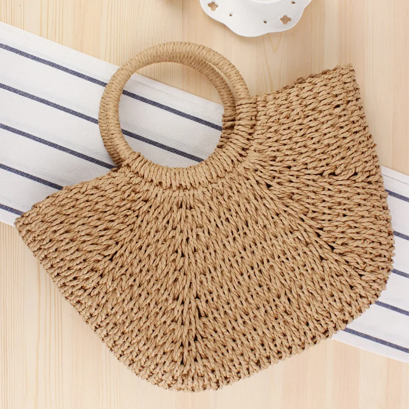 2024 Summer Handmade Women's  Beach bag  Moon Shape Top Handle Bag Casual handle bag for Vication