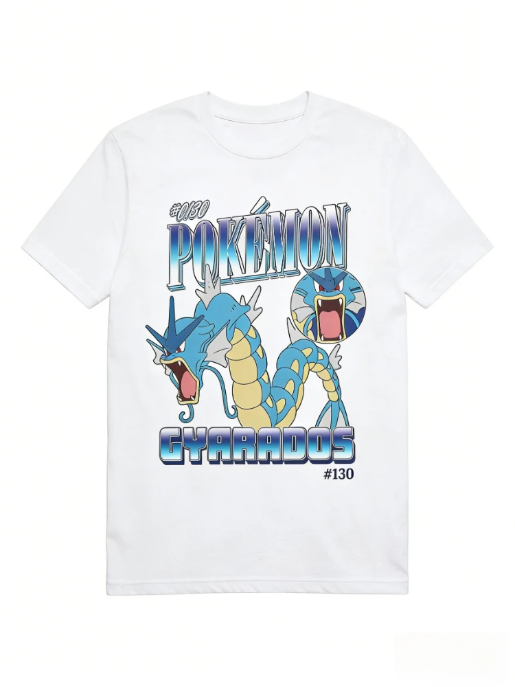 Bandai – T-Shirt à manches courtes pour hommes, imprimé à carreaux, de haute qualité, à la mode, pour parents et enfants, ample et confortable, nouvelle collection Pokemon Genie Gyarados