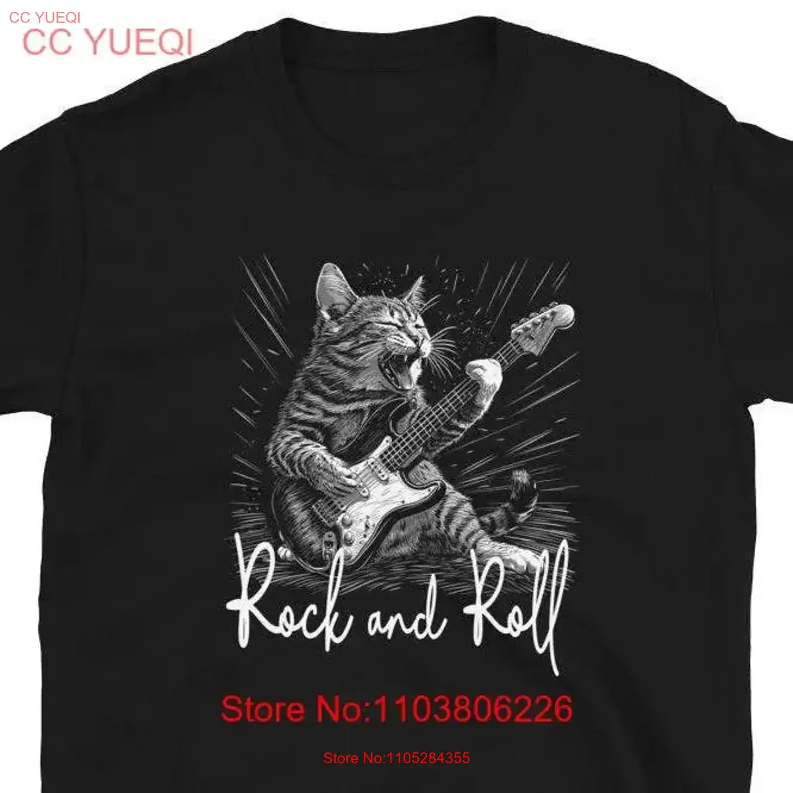 Rock n Roll Cat Playing Electric Guitar T Shirt Funny for Heavy Metal Band Mom Dad Lover vintage Washed Slightly