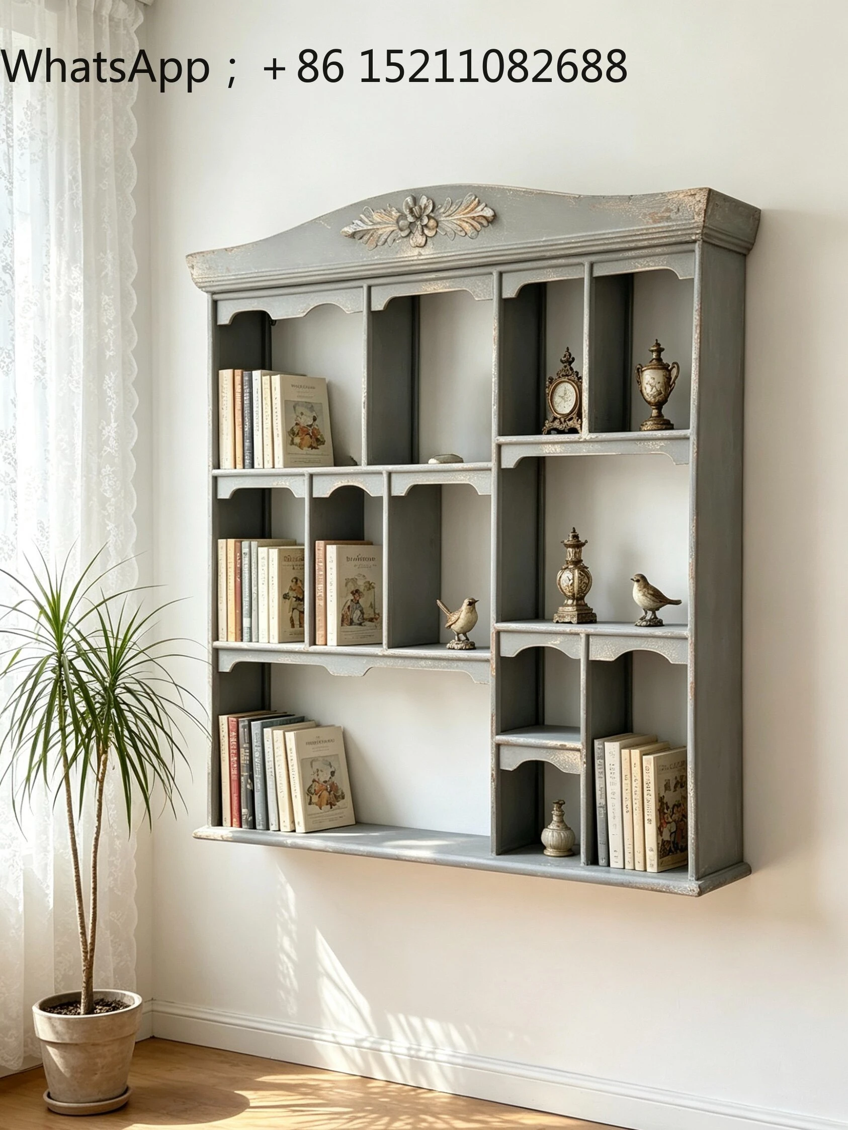 LLY retro wrought iron carved wall rack multi-compartment wall decoration display antique rack