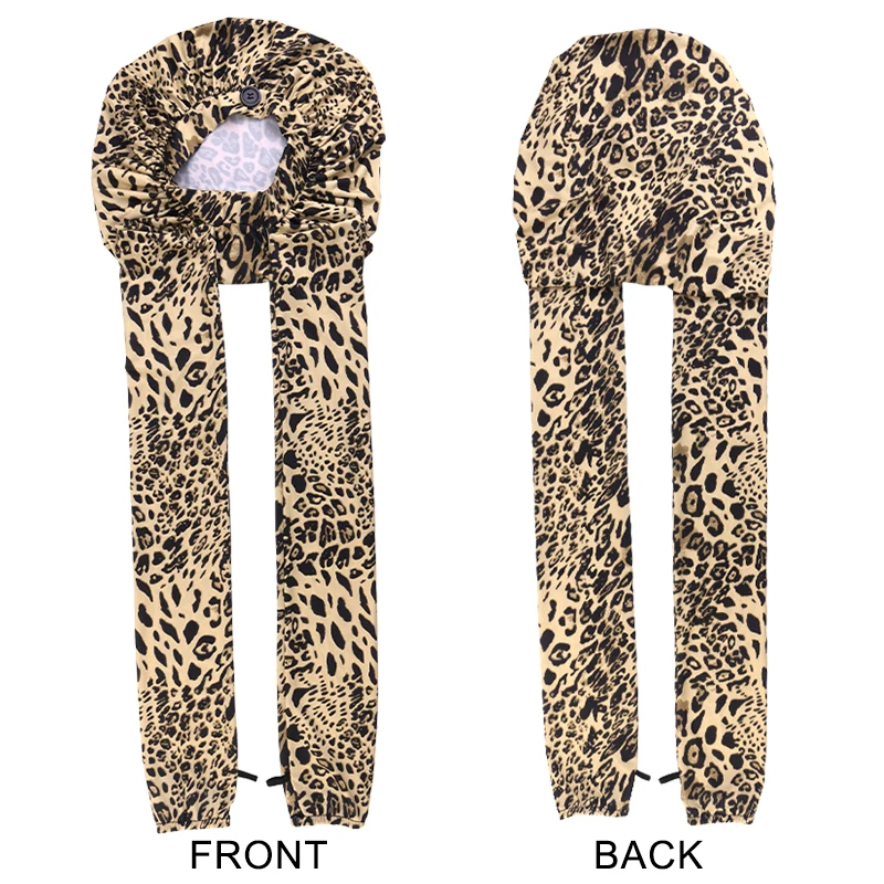 New Ice Silk Long Tube Printed Sleeve Sleep Cap Hair Care Bonnet Head Wrap Elastic Band Cap Beauty Care Makeup Cap