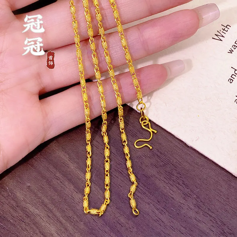 Luxury 24K 9999 Pure Gold real gold 45CM 50cm Section Cylindrical Necklace Women's Clavicle Chain