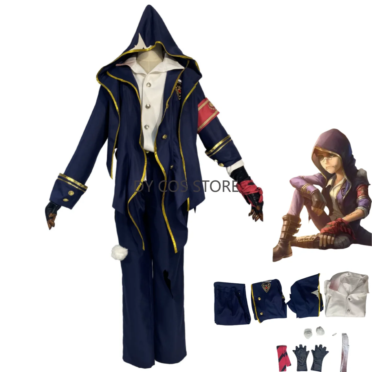 

Anime Game Identity ⅤNaib Subedar Mercenary Cosplay Costume Survivors Blue School Uniform Coat Shirt Uniform Man Campus Suit