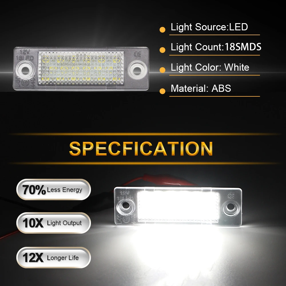 LED 번호판 조명, 번호판 조명, 파사트 B6 변형 B5 폭스 바겐 골프 MK5 플러스 캐디 투란 제타 VI 트랜스 포터 T5 용, 2 개