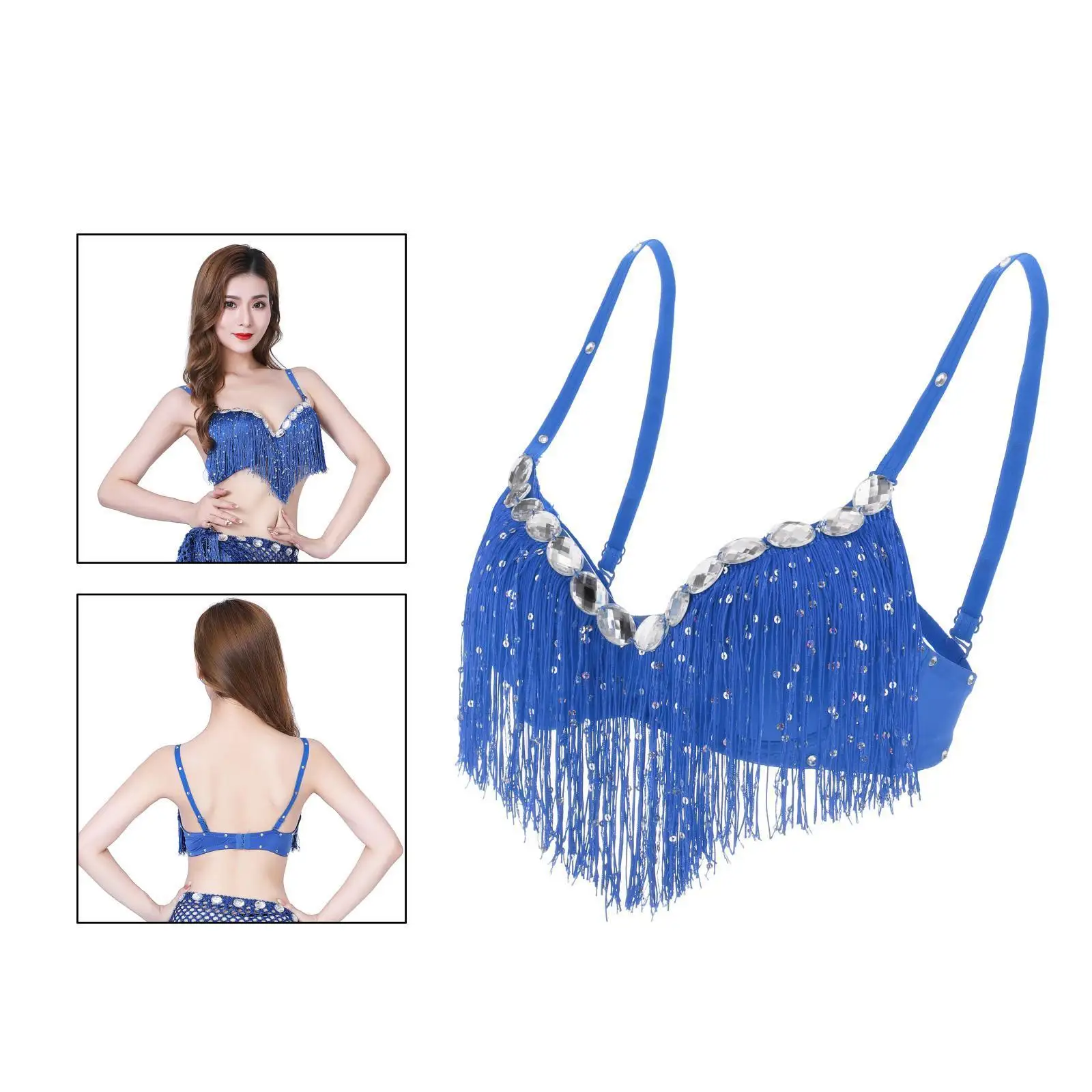 Glitter Belly Dance Bra Rhinestone Sequined Tassel Top Party Club