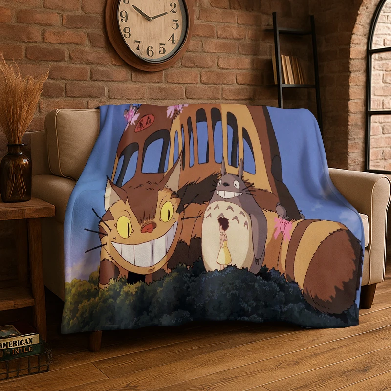 Classic T-Totoro Cartoon Cute Flannel Blanket Soft Warm Throw Blanket for Bedroom Living Room Bed Travel Camping Picnic Kid