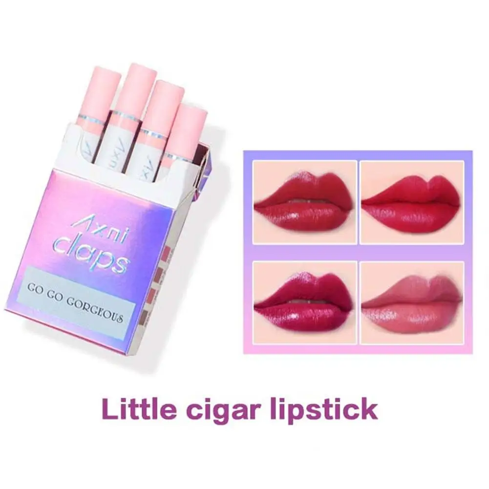 Sexy Cigarette Lipstick Set para mulheres, duradouro, fumaça, forma de lábios, batons de tubo, umidade, fosco, impermeável, Cosm, H7C8, 4 cores por conjunto