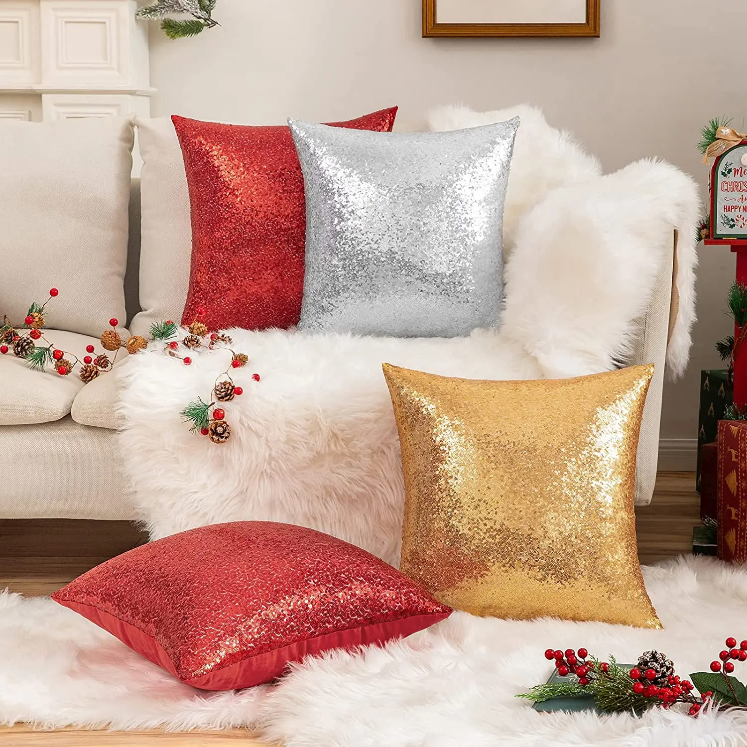 1pc Decorative Sequins Pillowcase 40*40 30*50cm Home Decor Throw Pillow Cover for Sofa Cushion Cover Gold Silver Pillow Case Red