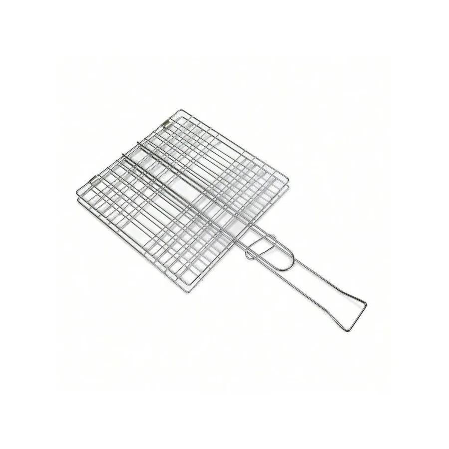 

【New style】8x8-Inch Stainless Steel BBQ Turn-Over Grill Net Clamp - Reversible Liver/Fish Barbecue Grid Holder, Silver