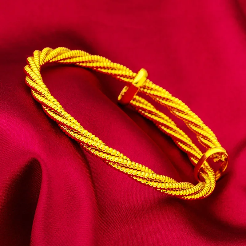 

Толстый витой женский браслет, золото 24 карата, AU999 | Твердая витая лента с регулируемым отверстием, прочная для приключенческих духов.