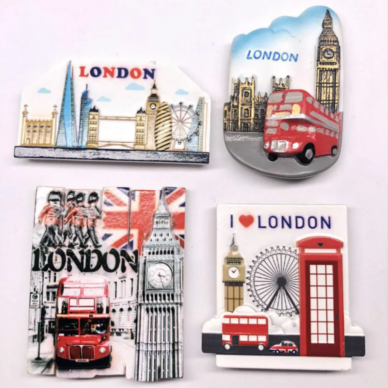 Fridge Stickers UK Tourist Attractions Bus Big Ben Souvenir Resin Magnetic Stickers Refrigerator Magnet