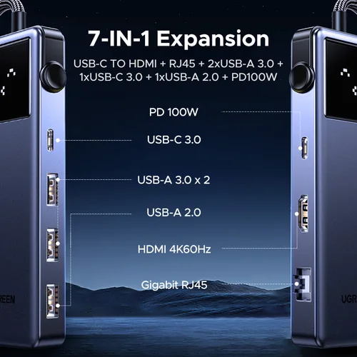 Imagen 2 del producto UGREEN USB C HUB tipo C a 4K60Hz HDMI 1000Mbps RJ45 PD100W USB3.0 divisor para accesorios de ordenador portátil MacBook Docking