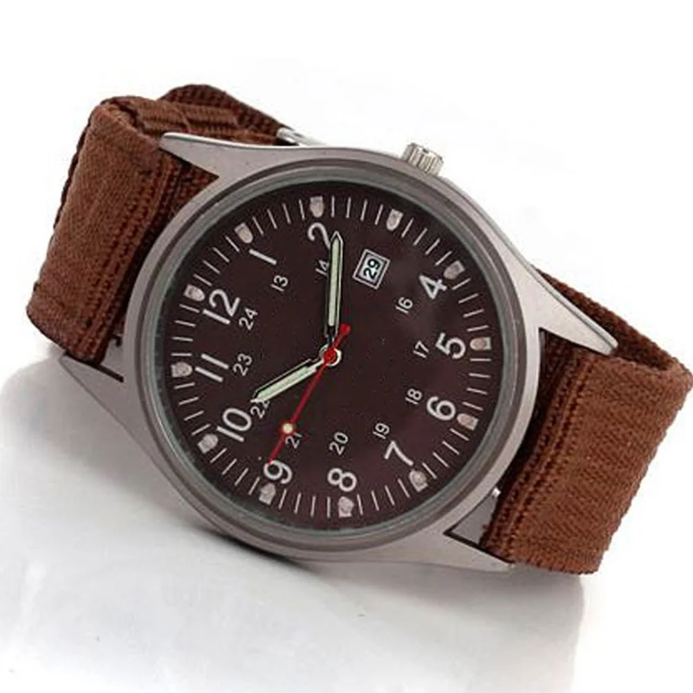 

1Pcs Nylon Strap Watch Men Calendar Sports Wristwatch Durable Brown Casual Outdoor Gift for Boyfriends Families