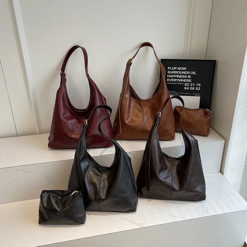 High Quality Large Capacity PU Tote Bags Simple Solid Hasp Classic Commute Style Shoulder Bags for Women 2025 Fashion Hot Sale