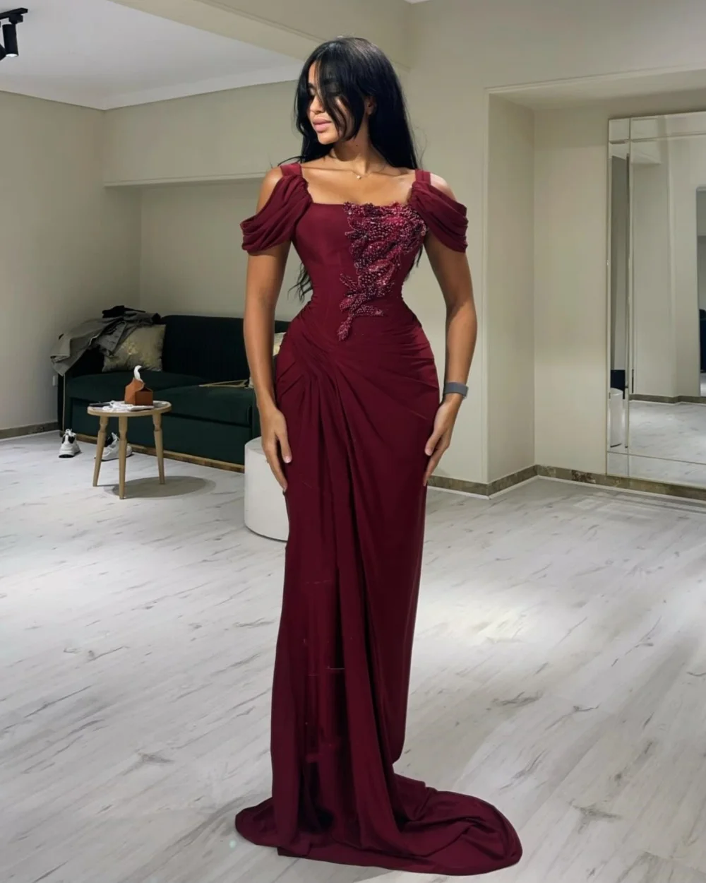 Personalizado de alta qualidade chiffon lantejoulas padrão em linha reta pescoço quadrado vestidos longos vestidos de noite brilho formal