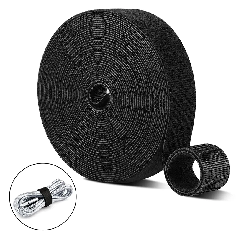 1m 3m 5m/Roll Fastening Tape Cable Ties Reusable Hook Straps Double Side Hook Roll Wires Cords Management Organizer Straps