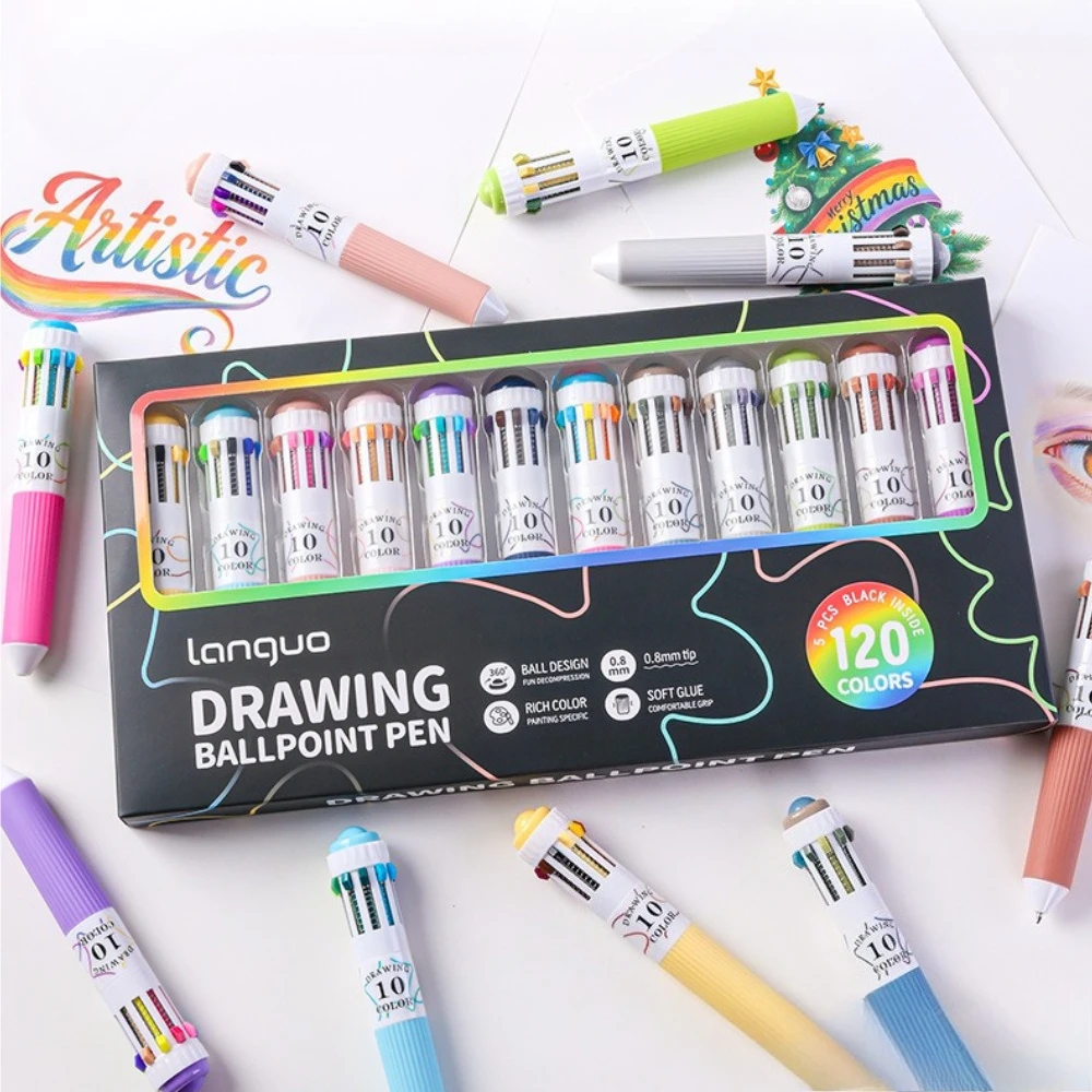 120 Colors Multi Color Ballpoint Pens Languo 10 Colors In One Retractable Drawing Ball Pen Soft Grip Colorful Pen for Notebook G