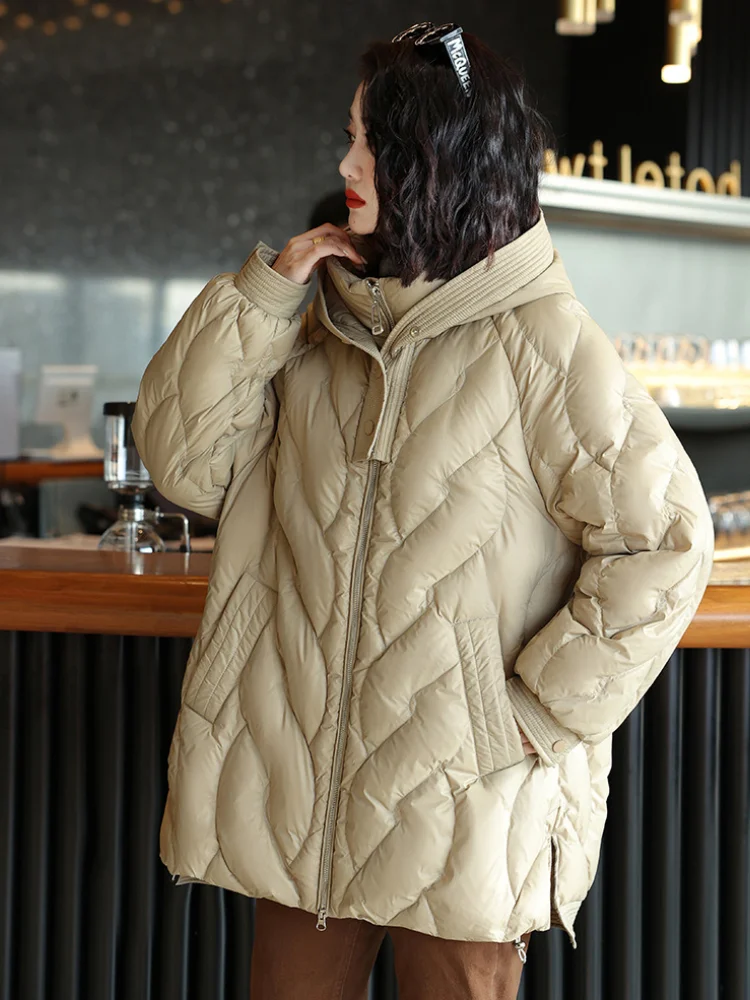 Winter Long Down Jacket Loose Hooded Warm Jacket Women\'s Down Jacket Thickened 90 Duck Down Street Fashion Leisure Parkas