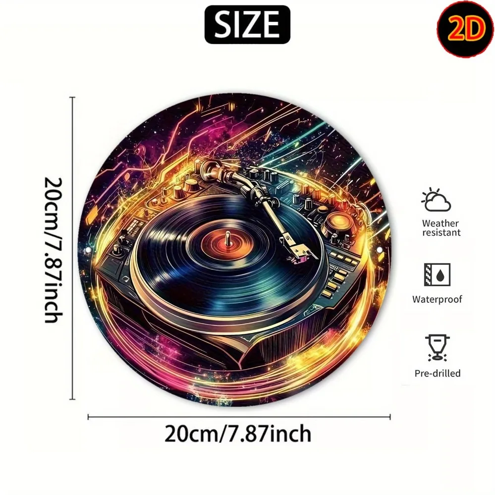 Neon Cyberpunk DJ Turntable Music Lover 2D Flat High Definition Metal Wall Art Vinyl Record Club Vibe Glowing Light Street Art I